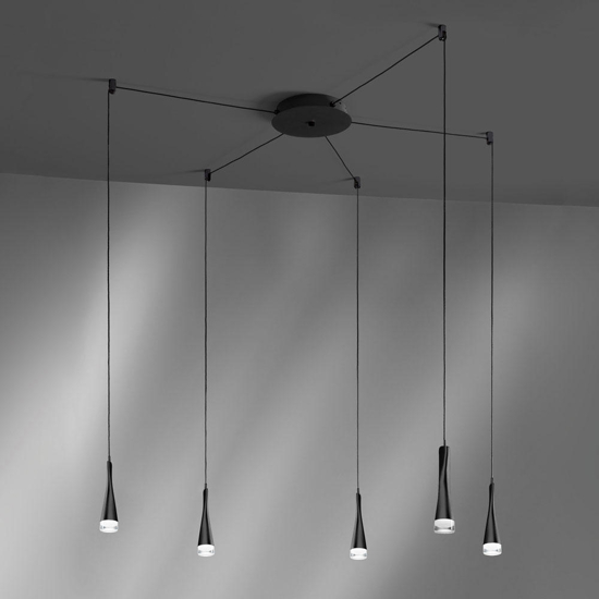 Lampadario moderno design twist vivida nero led 18w 3000k