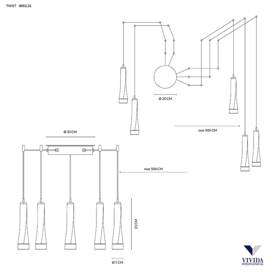 Lampadario moderno design twist vivida nero led 18w 3000k