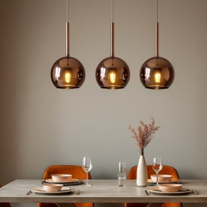 Lampadario per soggiorno sfere vetro rame
