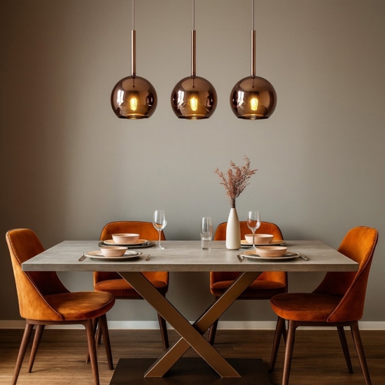 Lampadario per soggiorno sfere vetro rame