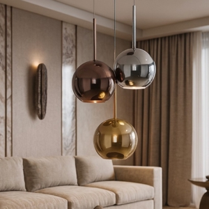 Lampadario moderno 3 luci vetri cromo rame oro future top light