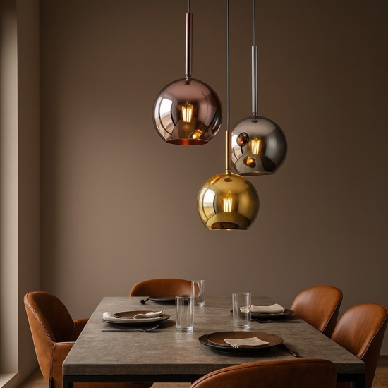 Lampadario da soggiorno vetri rame oro cromo