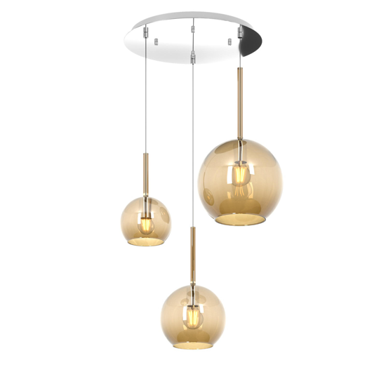 Lampadario per soggiorno tre luci vetri ambra trasparenti