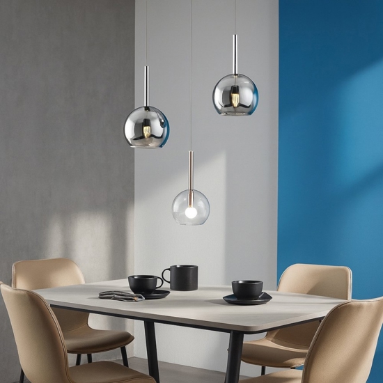 Lampadario per soggiorno moderno vetri trasparenti cromo