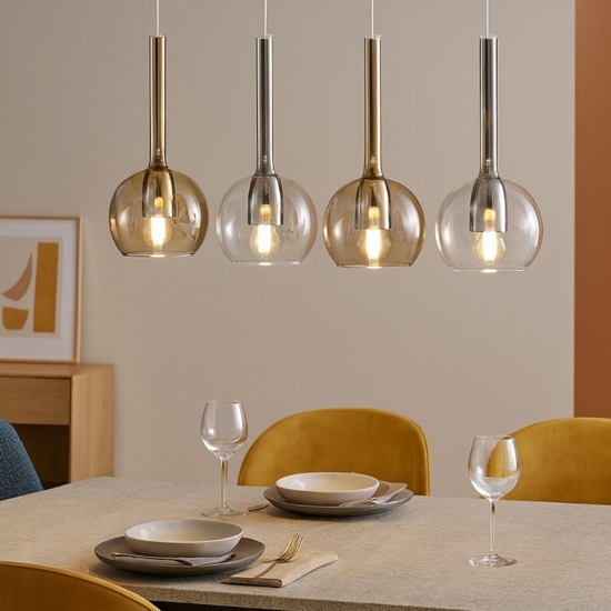 Lampadario per sala da pranzo vetri ambra trasparenti