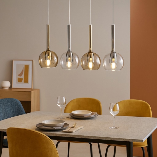 Lampadario per sala da pranzo vetri ambra trasparenti