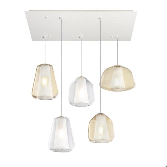Lampadario per soggiorno moderno vetri ambra trasparente
