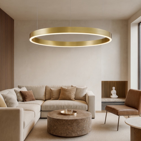 Lampadario cerchio moderno oro led 60w 3000k dimmerabile