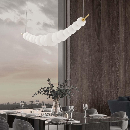 Lampadario per soggiorno perle di vetro oro led 32w 3000k dimmerabile