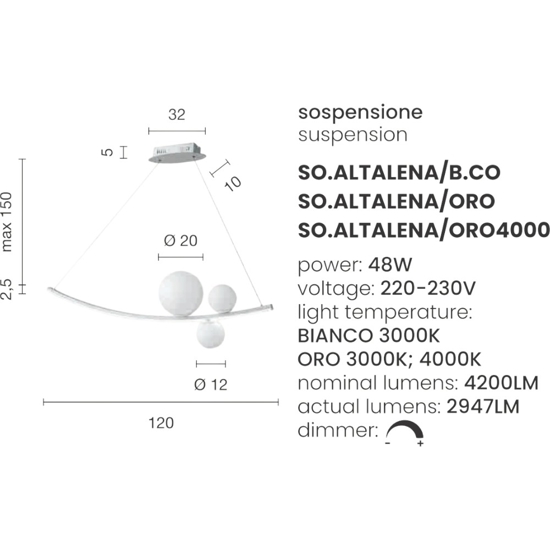 Ondaluce so altalena led 48w 3000k bianco lampadario design