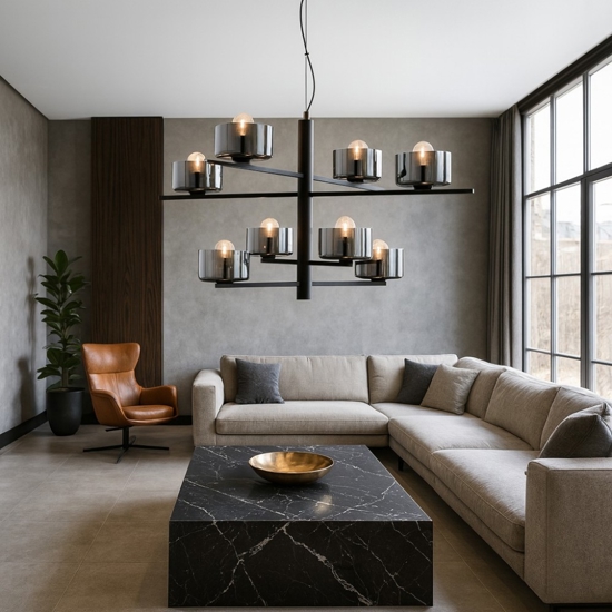 So figaro ondaluce lampadario moderno 8 luci nero per salotto