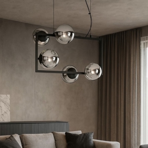 Visualizza i dettagli per Ondaluce monile 5 lampadario nero moderno sfere di vetro Ondaluce monile 5 lampadario nero moderno sfere di vetro