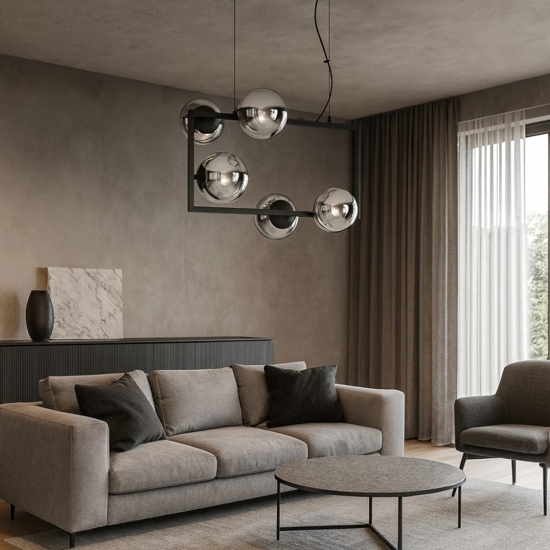 Ondaluce monile 5 lampadario nero moderno sfere di vetro