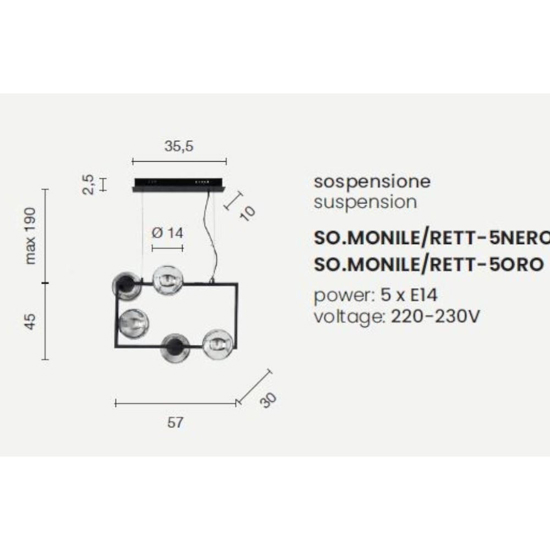 Ondaluce so monile 5 lampadario oro sfere vetro