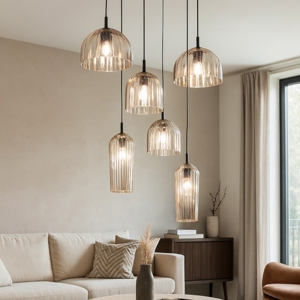 Ondaluce so puck 6 luci lampadario moderno vetri ambra a cascata per soggiorno