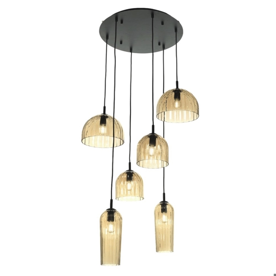 Ondaluce so puck 6 luci lampadario moderno vetri ambra a cascata per soggiorno