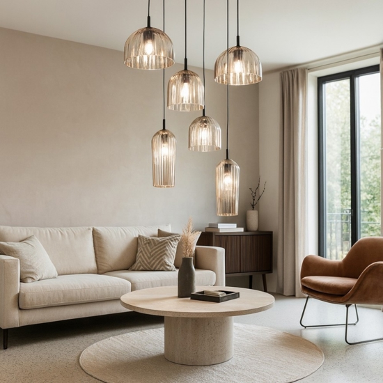Ondaluce so puck 6 luci lampadario moderno vetri ambra a cascata per soggiorno