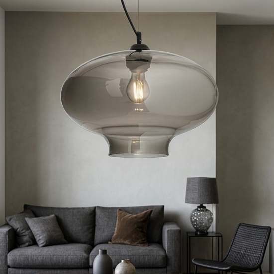 Bistro' sp1 round ideal lux lampadario vintage vetro grigio fumo