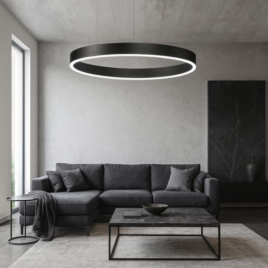 Lampadario anello nero 60cm led 40w 2700k a 6000k dimmerabile