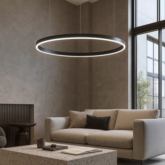 Lampadario anello 150cm nero led 2700k a 6500k dimmerabile