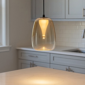 Visualizza i dettagli per Lampada a sospensione da cucina con paralume in vetro ambrato led 3000k Lampada a sospensione da cucina con paralume in vetro ambrato led 3000k