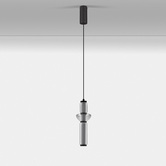 Lampada a sospensione per comodino in vetro fume' led 3000k dimmerabile