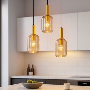 Lampadario da cucina 3 luci con portalampada in vetro
