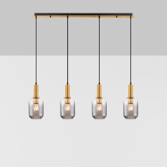 Lampadario da cucina moderna 4 luci con paralumi in vetro
