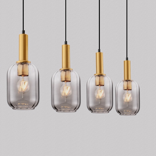 Lampadario da cucina moderna 4 luci con paralumi in vetro