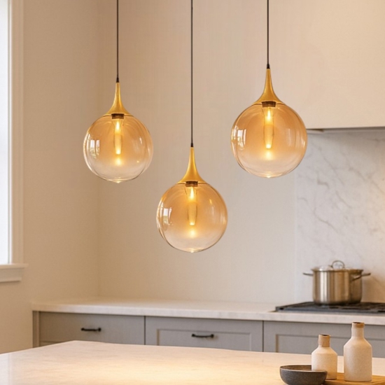 Lampadario da cucina moderna 3 luci sferiche led 3000k