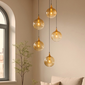 Visualizza i dettagli per Lampadario moderno 5 luci portalampada in vetro led 3000k Lampadario moderno 5 luci portalampada in vetro led 3000k