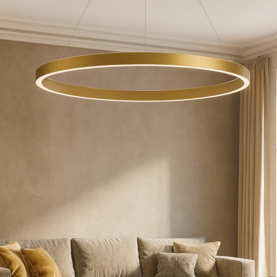 Gea luce criseide lampadario moderno led 100w 3000k ad anello colore oro