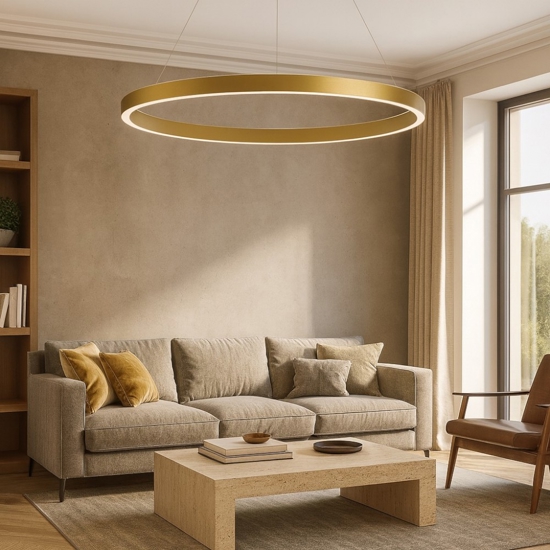 Gea luce criseide lampadario moderno led 100w 3000k ad anello colore oro