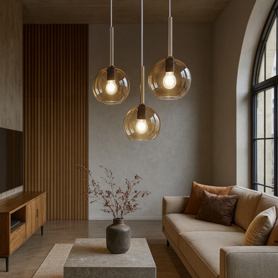 Lampadario per soggiorno moderno vetro ambra