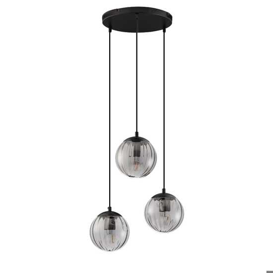 Lampadario da cucina con 3 sfere pendenti in vetro fume'