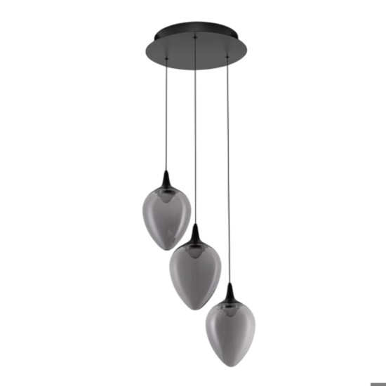 Lampadario moderno da salotto led 3000k 3 luci vetro fume'