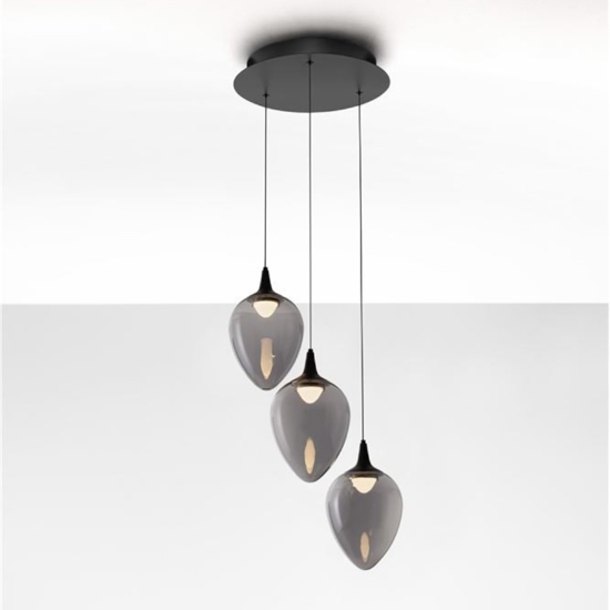 Lampadario moderno da salotto led 3000k 3 luci vetro fume'