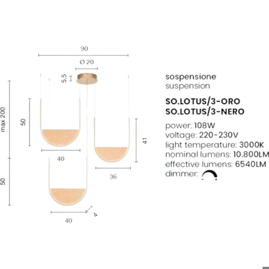 Lotus ondaluce 3r nero lampadario moderno vetro nero led