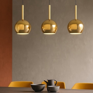 Lampadario per soggiorno moderno sfere vetri oro
