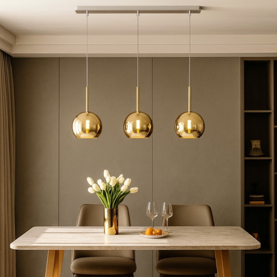 Lampadario per soggiorno moderno sfere vetri oro