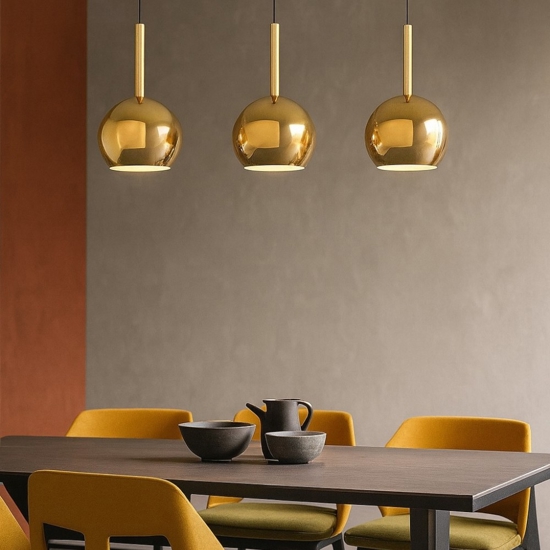 Lampadario per soggiorno moderno sfere vetri oro