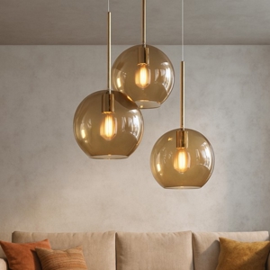Lampadario 3 luci moderna vetri ambra