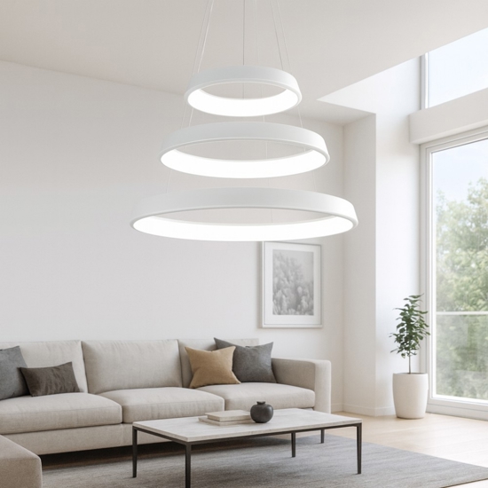 Lampadario moderno led 102w 3200k affralux anelli diodi