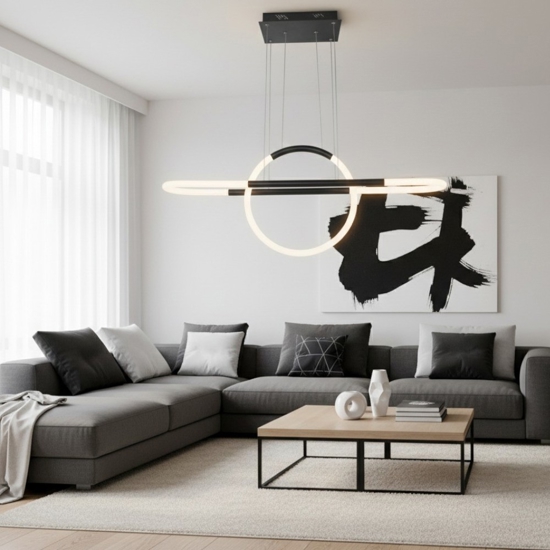 Lampadario a led design per soggiorno moderno nero 3000k fp