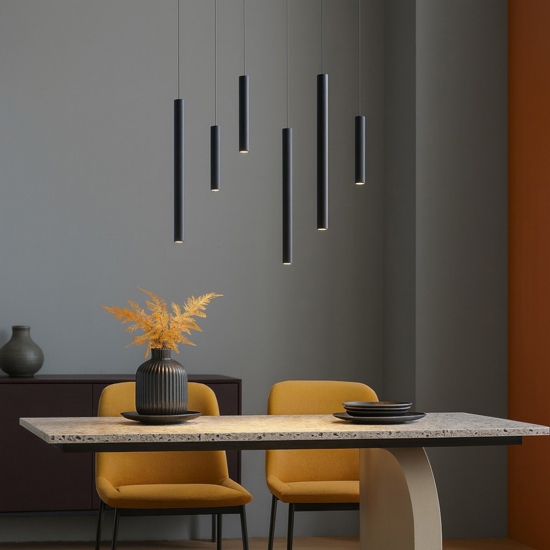 Lampadario moderno per tavolo soggiorno nero 6 luci led dimmerabile
