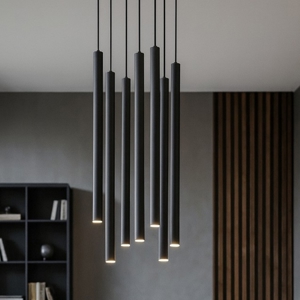 Visualizza i dettagli per Lampadario per soggioeno moderno cilindri neri pendenti Lampadario per soggioeno moderno cilindri neri pendenti