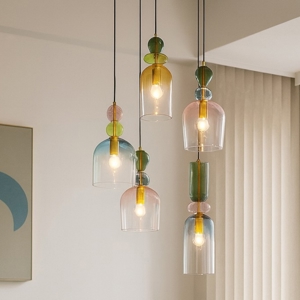 Lampadario per soggiorno moderno vetri multicolor pendenti