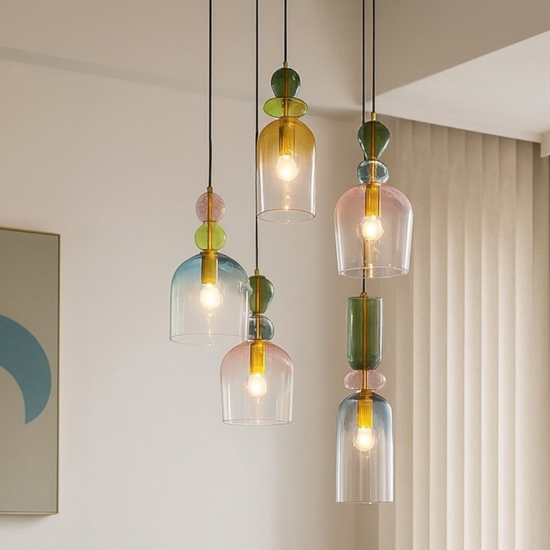 Lampadario per soggiorno moderno vetri multicolor pendenti