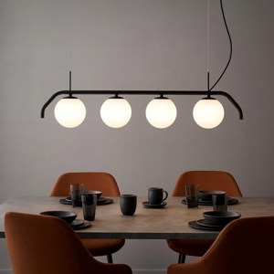 Lampadario moderno nero con sfere di vetro bianco per soggiorno fp