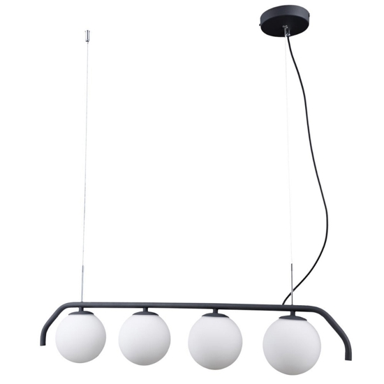 Lampadario moderno nero con sfere di vetro bianco per soggiorno fp